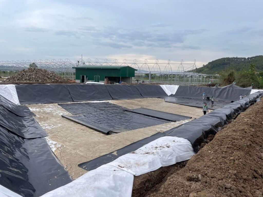 Thi công lót hồ bạt nhựa hdpe dày 0,3mm Thi công lót hồ bạt nhựa hdpe dày 0,3mm